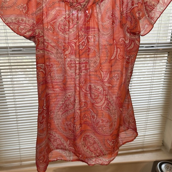 Maurices- Women's Vintage Sheer Vibrant Orange Paisley Print Blouse Size: Medium - Picture 7 of 7